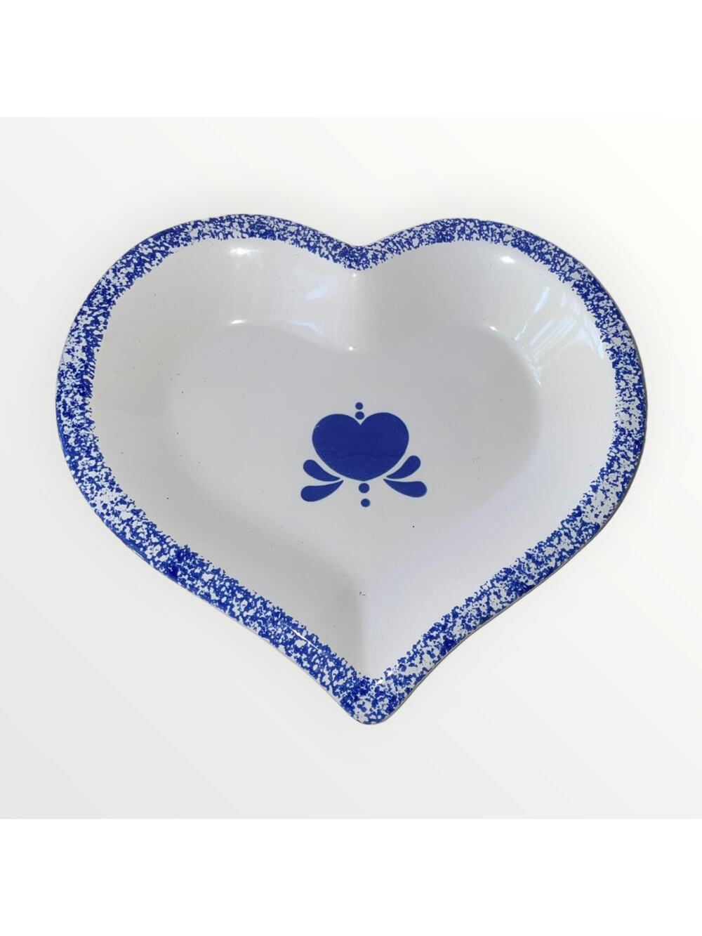 Blue Drip Sponge Pie Cake Baking Pan Ceramic Stoneware Heart Shaped Baking Dish